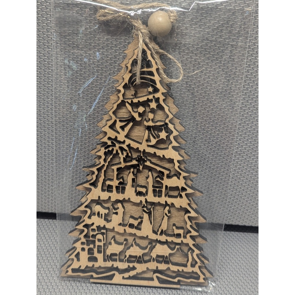 New Wooden Nativity Scene Christmas Tree Ornament Laser Cut Layered Wood Decor